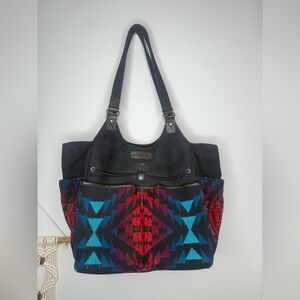 Pendleton Cargo Tote Weekender Bag Black Red Turquoise Aztec Southwestern PNW
